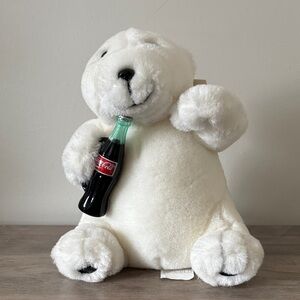 Coca-Cola White Plush Polar Bear with Mini Bottle